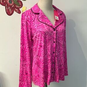 New Lilly Pulitzer PJ Knit Button Up Top Sz L Cerise Pink
